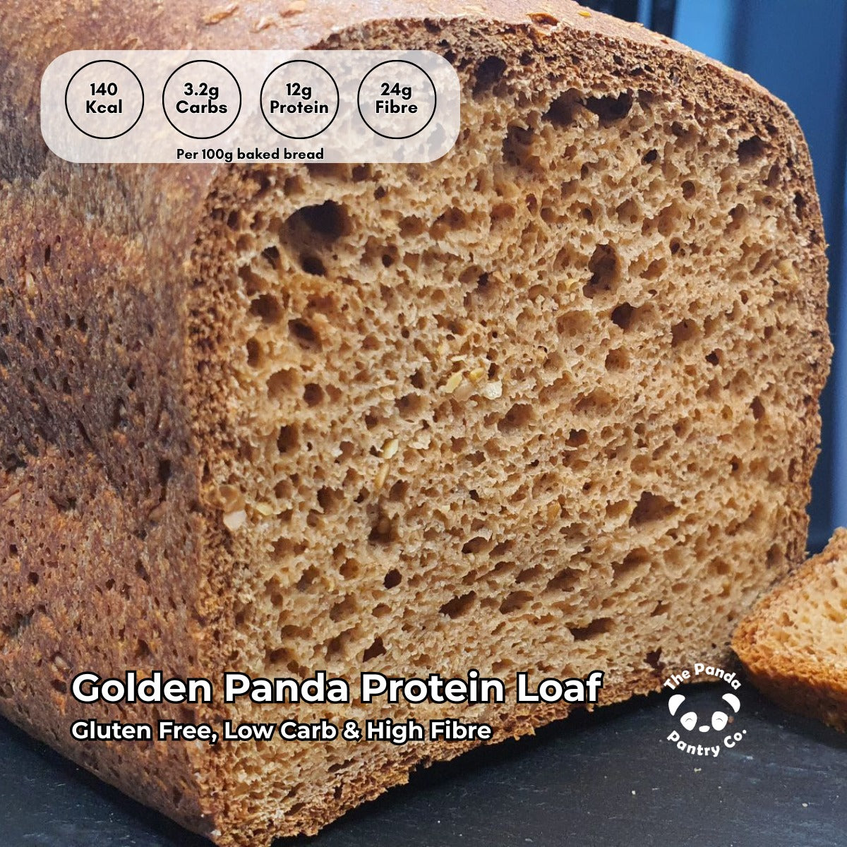 Golden Panda Protein Loaf with nutritional information label